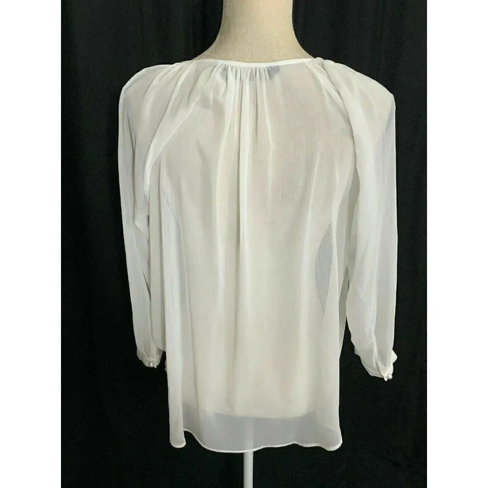 Zara Womens Solid White Sheer Long Sleeve Button Down Top Blouse Xs