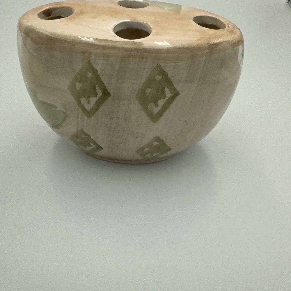 Vintage 90s Floral‎ Ceramic Toothbrush Holder Soap Dish Set Botanical Peach Sage