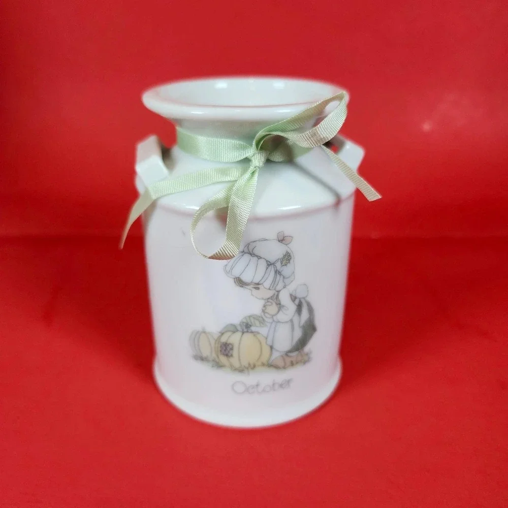 Precious Moments October Milk Can Jar Enesco Ceramic 1988‎ Fall Harvest Decor