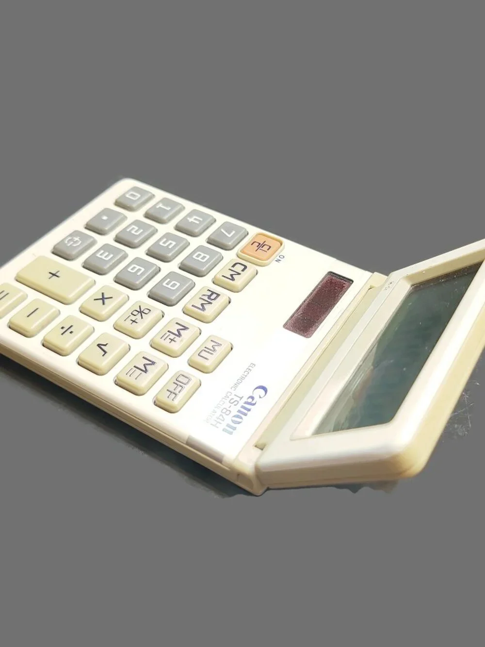 Vintage Canon TS-84H Calculator Tilt Display Solar Powered Beige Tan Gray WORKS