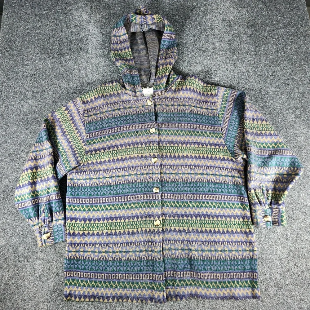 VTG Aztec Western Coat Sweater‎ Cardigan Jacket Men's M Button Up Hooded