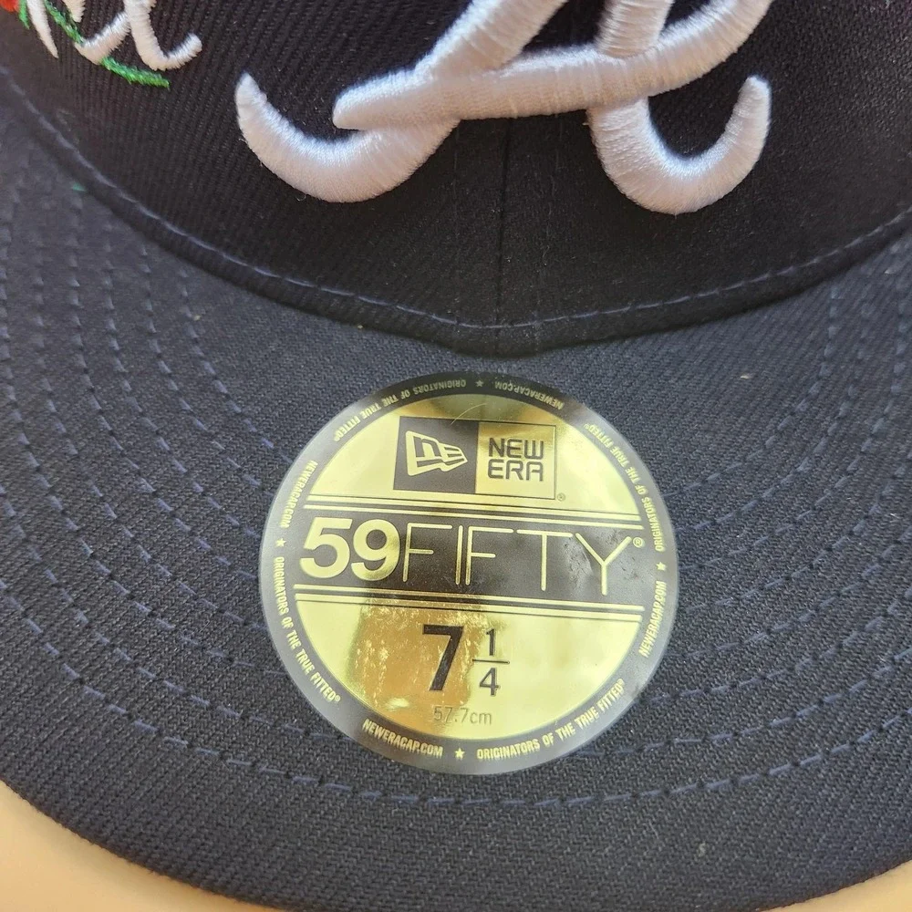 Atlanta Braves Hat Cap Fitted Mens 7 1/4 Navy MLB Baseball World Series‎ New Era