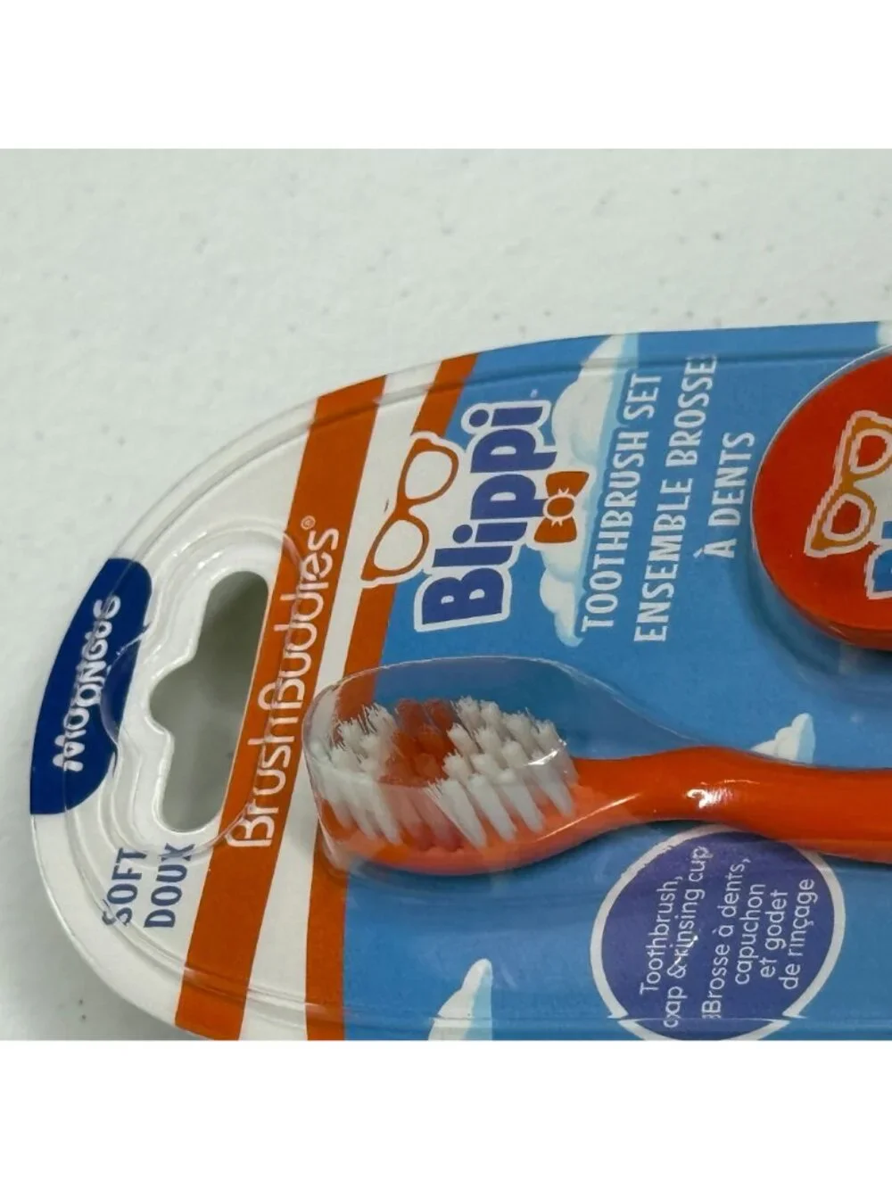 Blippi Kids Toothbrush Set Brush Buddies Soft Bristles Cup Cap New