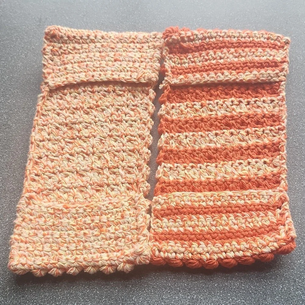 Handmade‎ Crocheted swifter covers. Reusable. Set of 2 Orange and Beige