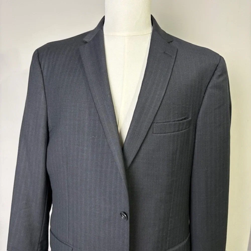 Joseph A Bank Mens Charcoal Pinstripe Slim Fit Wool Blazer Suit Jacket 44RG‎