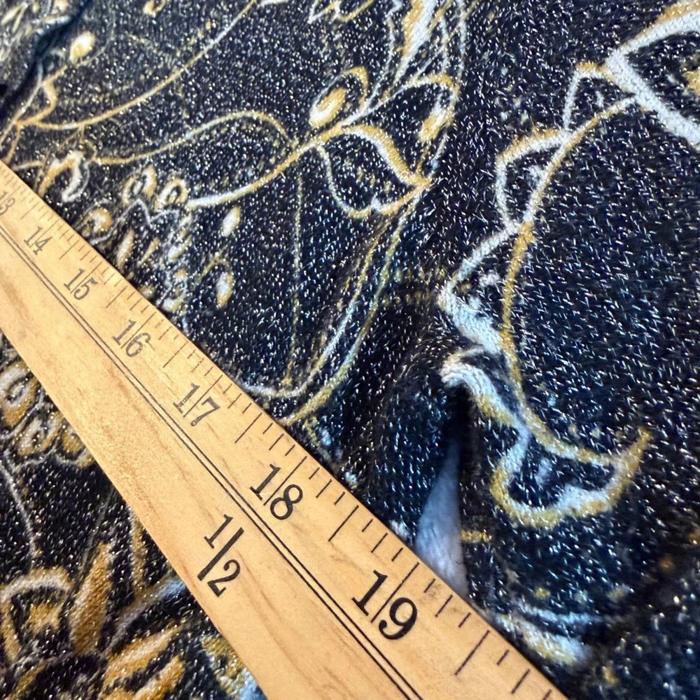 Whimsygoth Womens Metallic Floral Paisley Cardigan Sweater Black Gold Silver‎ L
