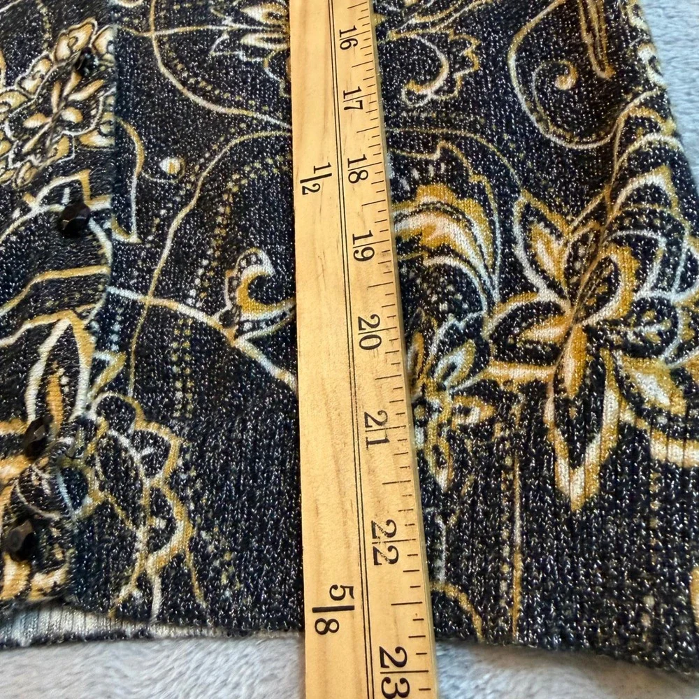 Whimsygoth Womens Metallic Floral Paisley Cardigan Sweater Black Gold Silver‎ L