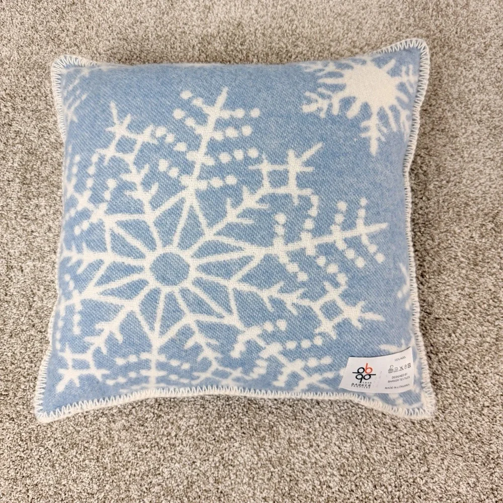 Barker Textiles Wool Throw Pillow Blue White‎ Scandinavian Snowflake 18x18