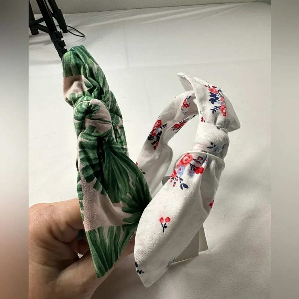 NWT Janie and Jack Toddler/Girls Two Green White Floral Headbands Bow