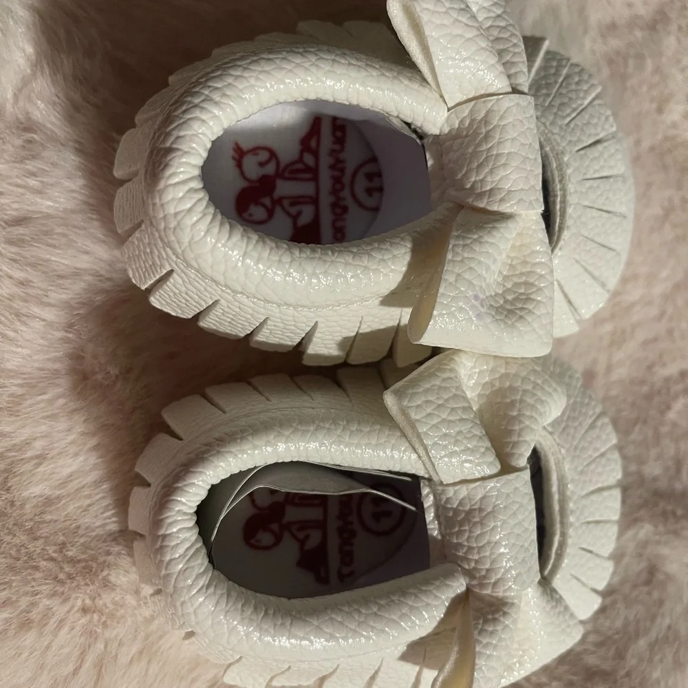 White Baby Moccasins with Bow