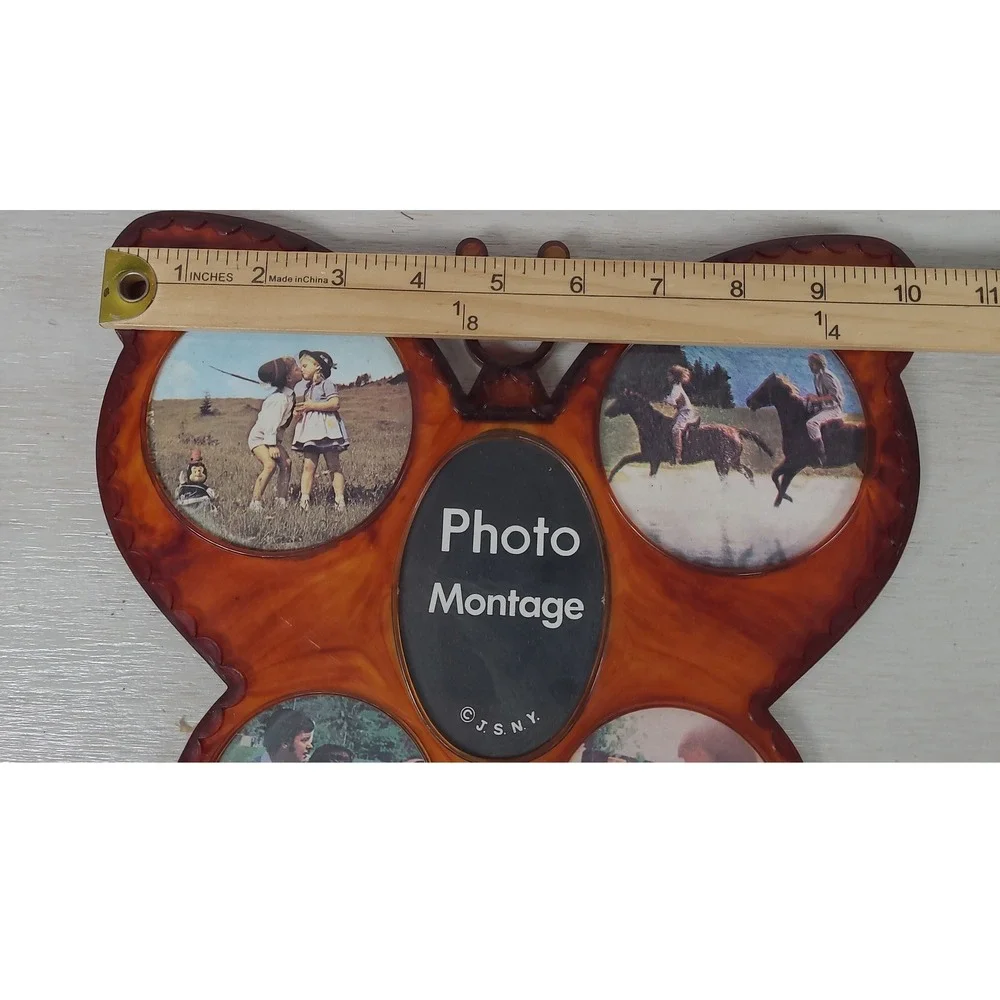 Butterfly Photo Frame Collage Plastic Tabletop Vintage JSNY Hong Kong Boho Brown