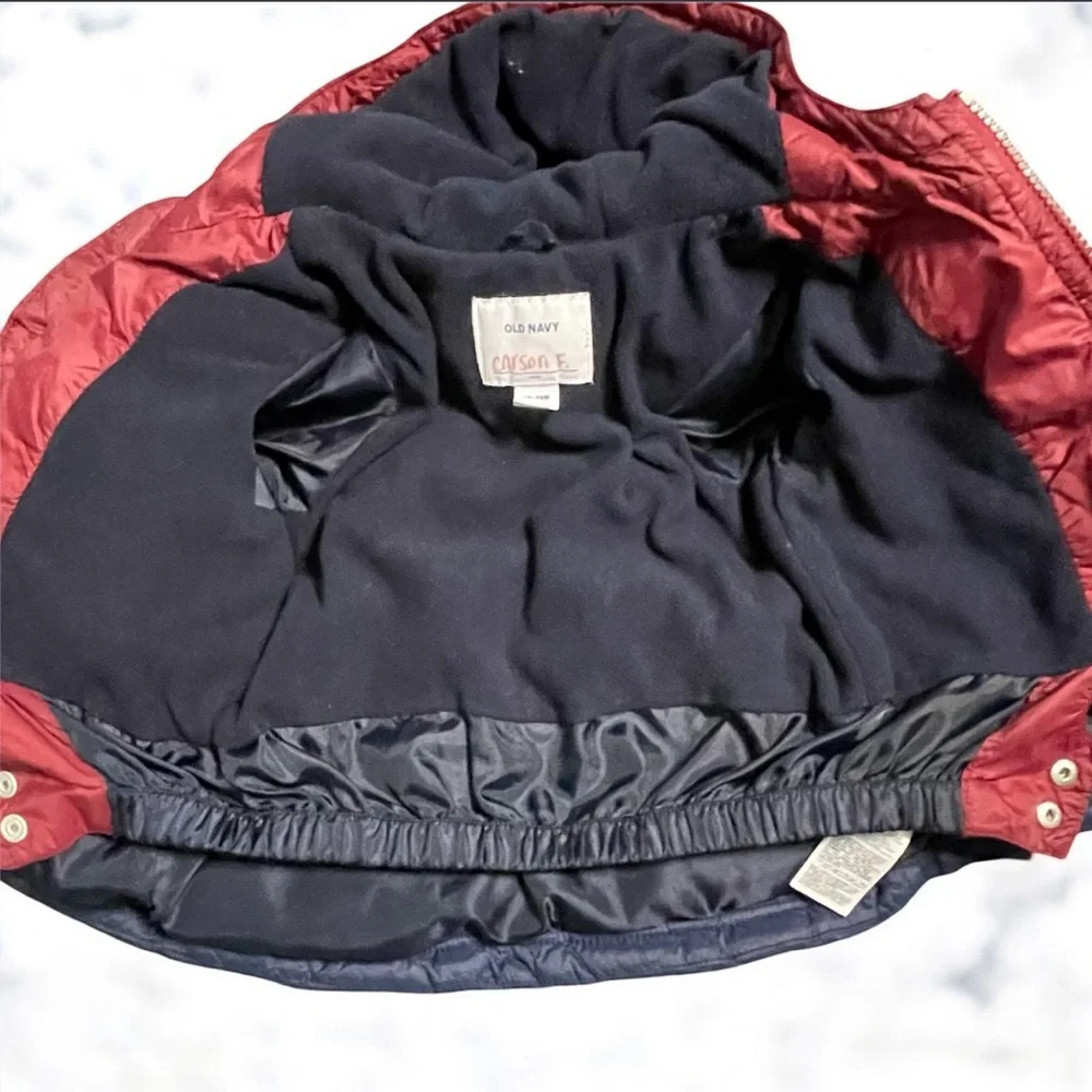 Old Navy Navy Blue and Red Fleece Puffer Jacket