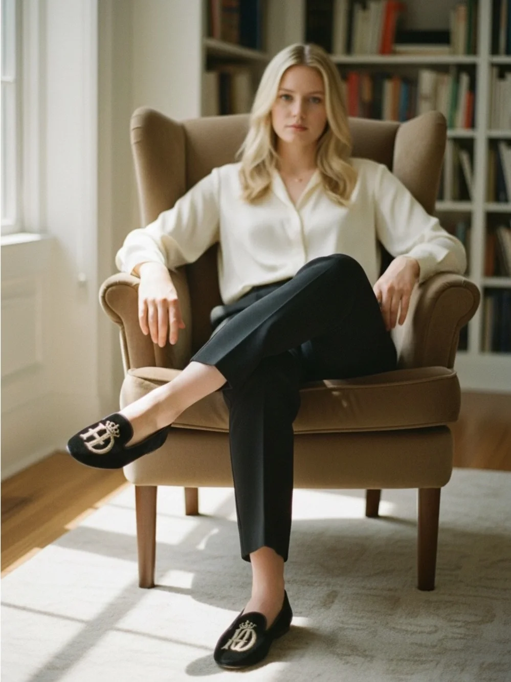 Castaner Black Velvet Loafers with Gold Monogram size 39