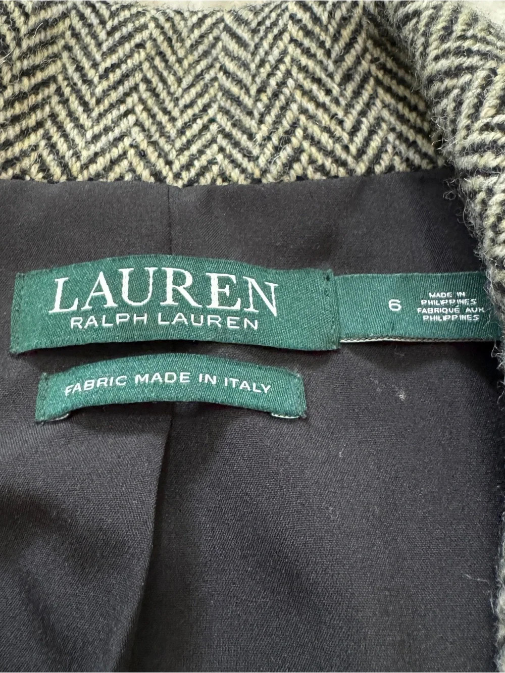 Lauren Ralph Lauren 6 Wool Blend Houndstooth One-Button Blazer Jacket