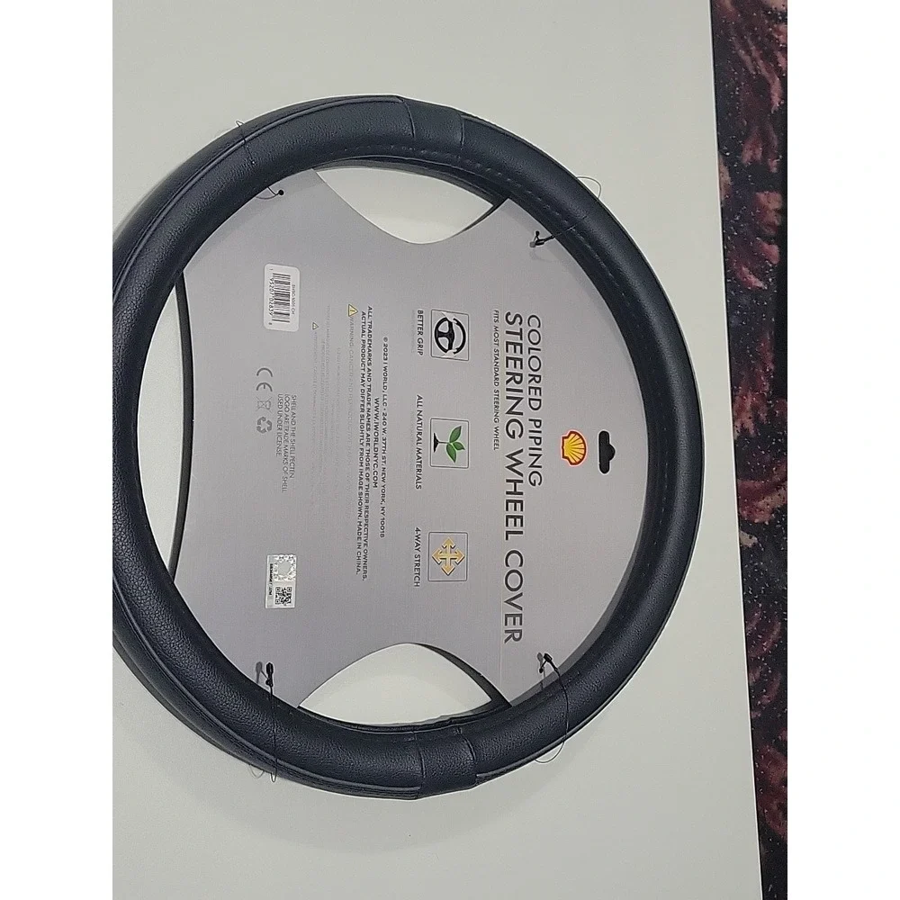 Steering Wheel Cover New Black Gray Piping Shell Oil Standard Fit Comfort Grip.