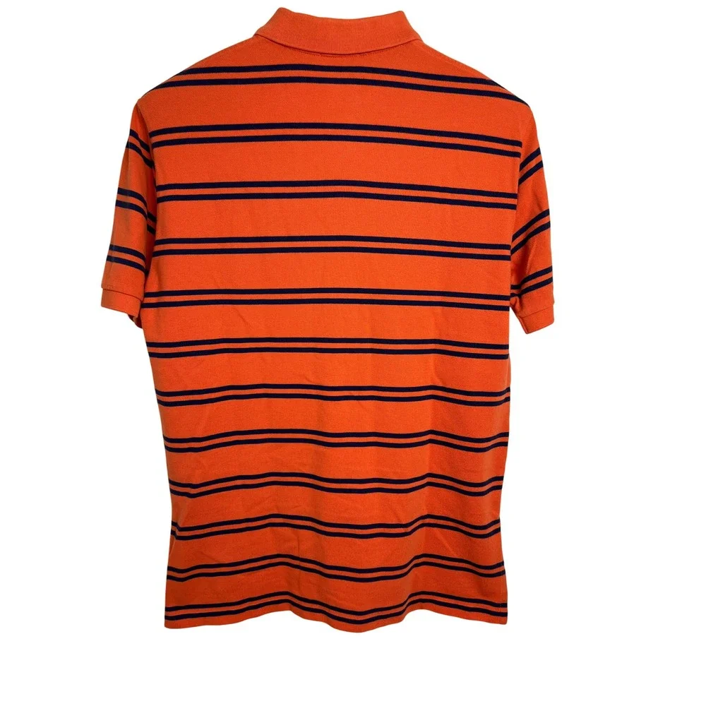 Polo Ralph Lauren Polo Shirt Mens Large Orange Striped Short Sleeve Cotton E19