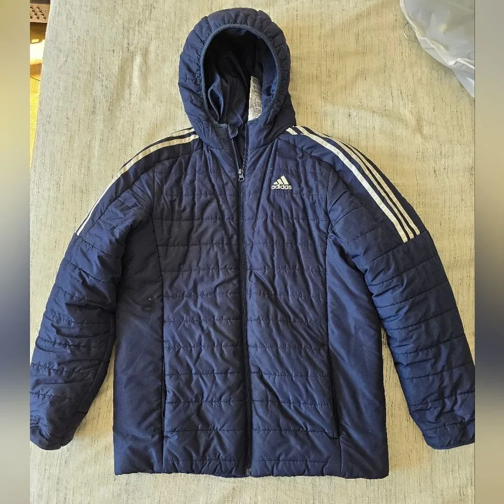 Adidas Dark Blue Quilted Jacket with White Accents