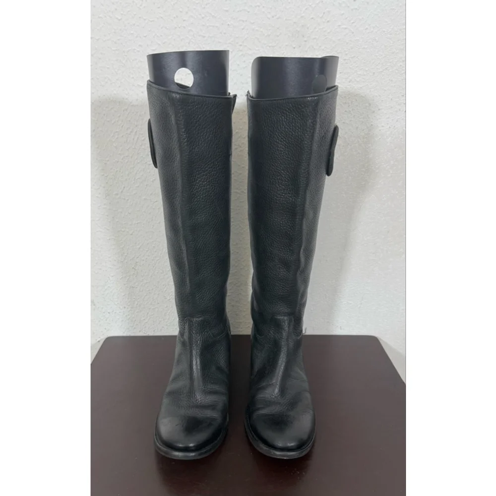 Tory Burch Keaton Pebble Leather Riding Boots Black Sz 7 Luxury Equestrian Chic