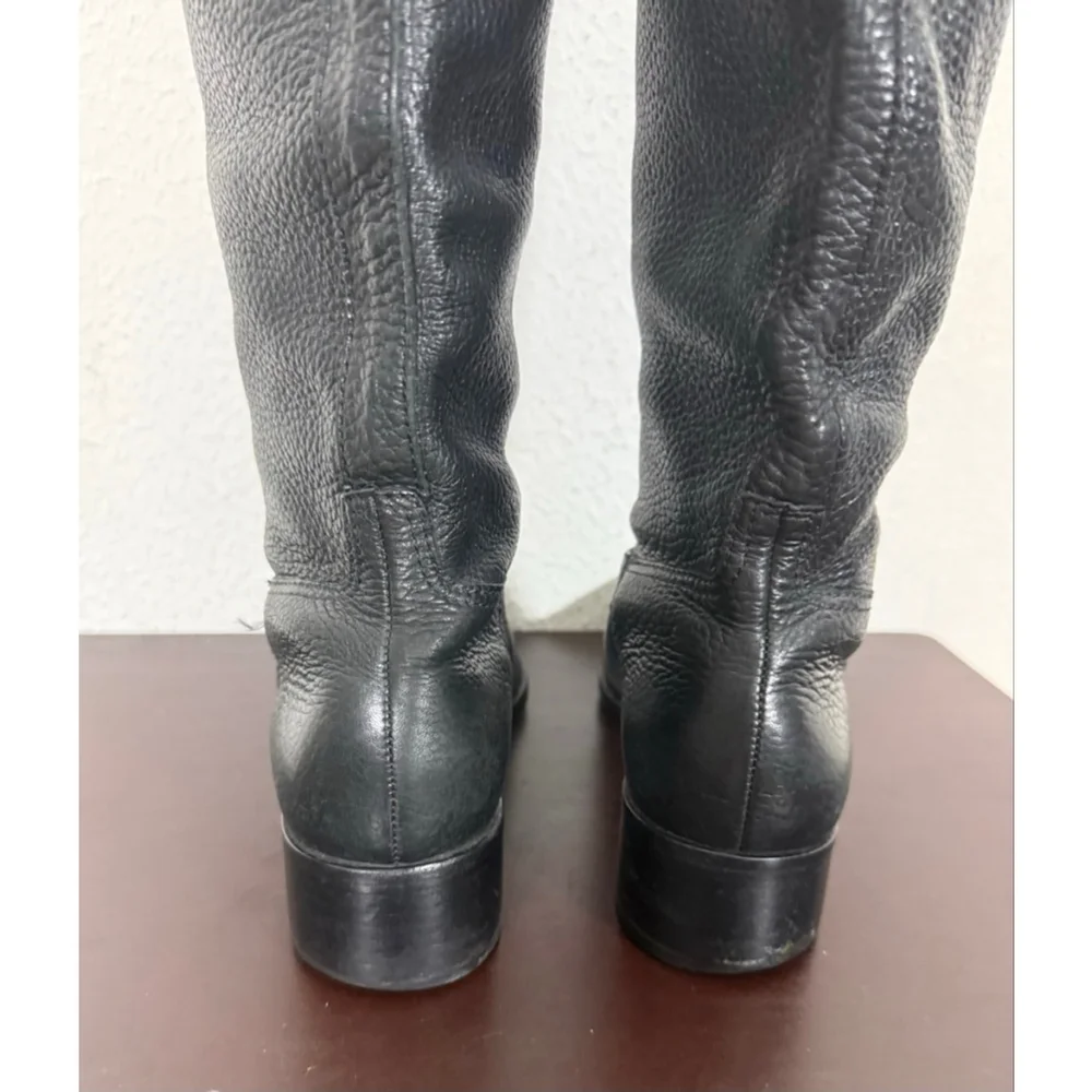 Tory Burch Keaton Pebble Leather Riding Boots Black Sz 7 Luxury Equestrian Chic
