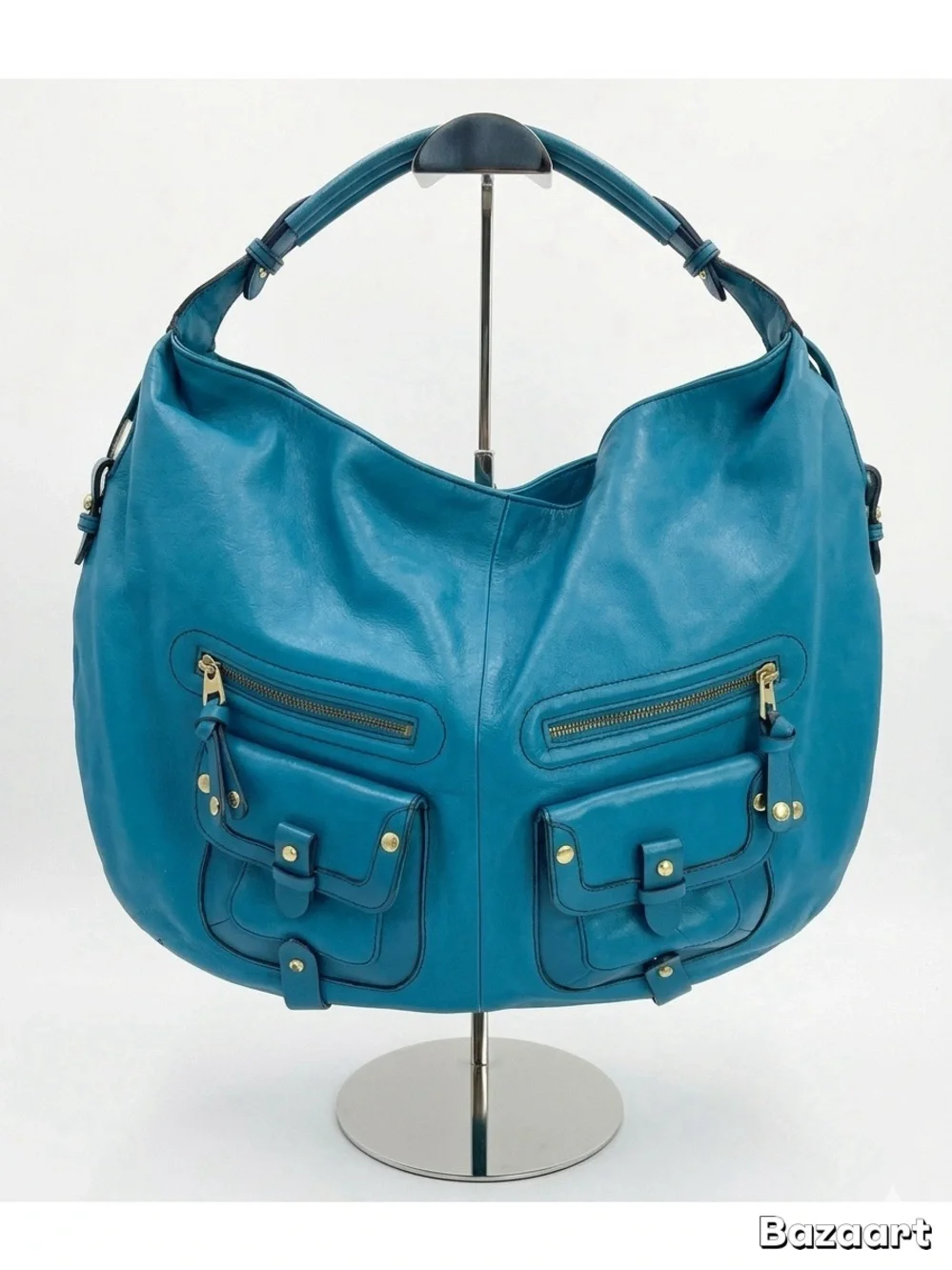 London Fog Teal Leather Hobo with Front Pockets genuine leather