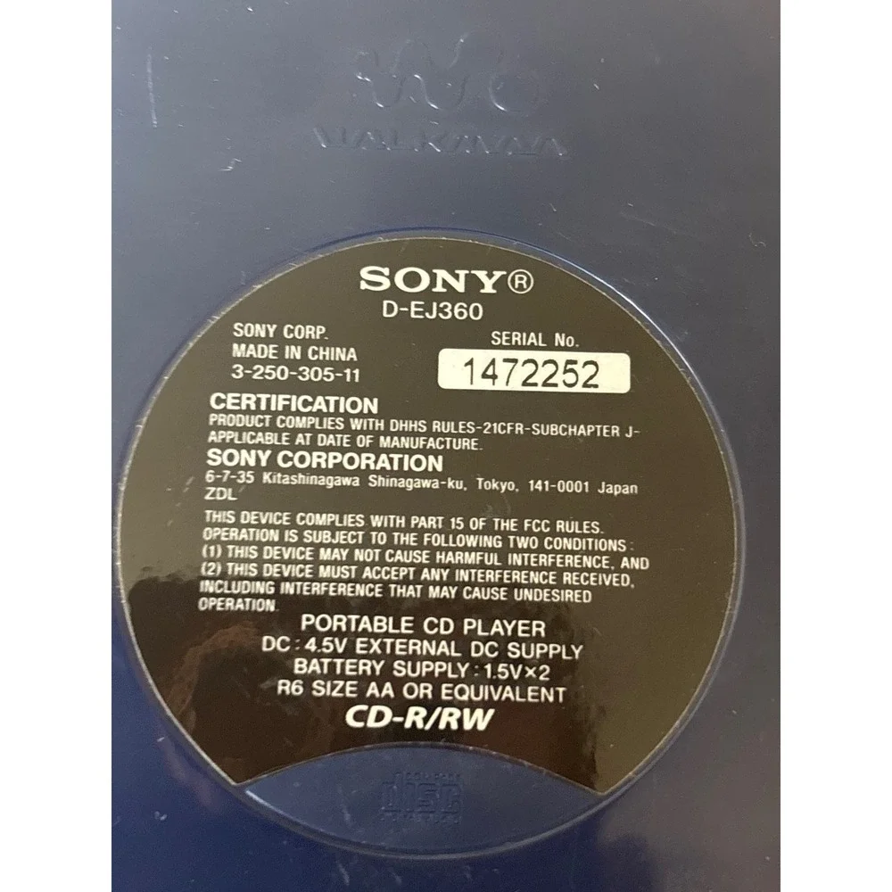 Sony CD Walkman Psyc Portable Player Blue D-EJ360 Good G-Protection Y2K Retro