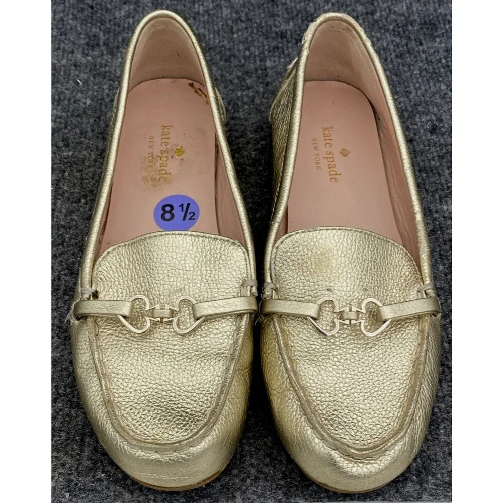 Kate Spade Bergman Gold Metallic Leather Loafers Women’s Size 8.5 Slip On Flats