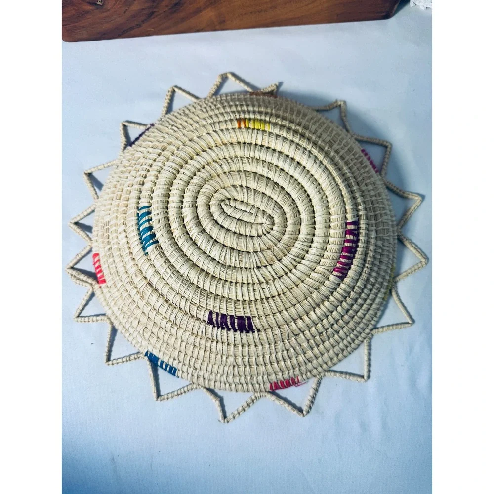 Unbranded Woven Wall Basket Medium Beige Multi Sunburst Boho Hand-Woven
