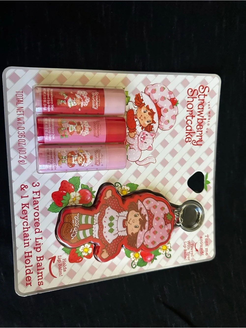 Strawberry Shortcake Kids Lip Balm 3-Pack with Pink Keychain