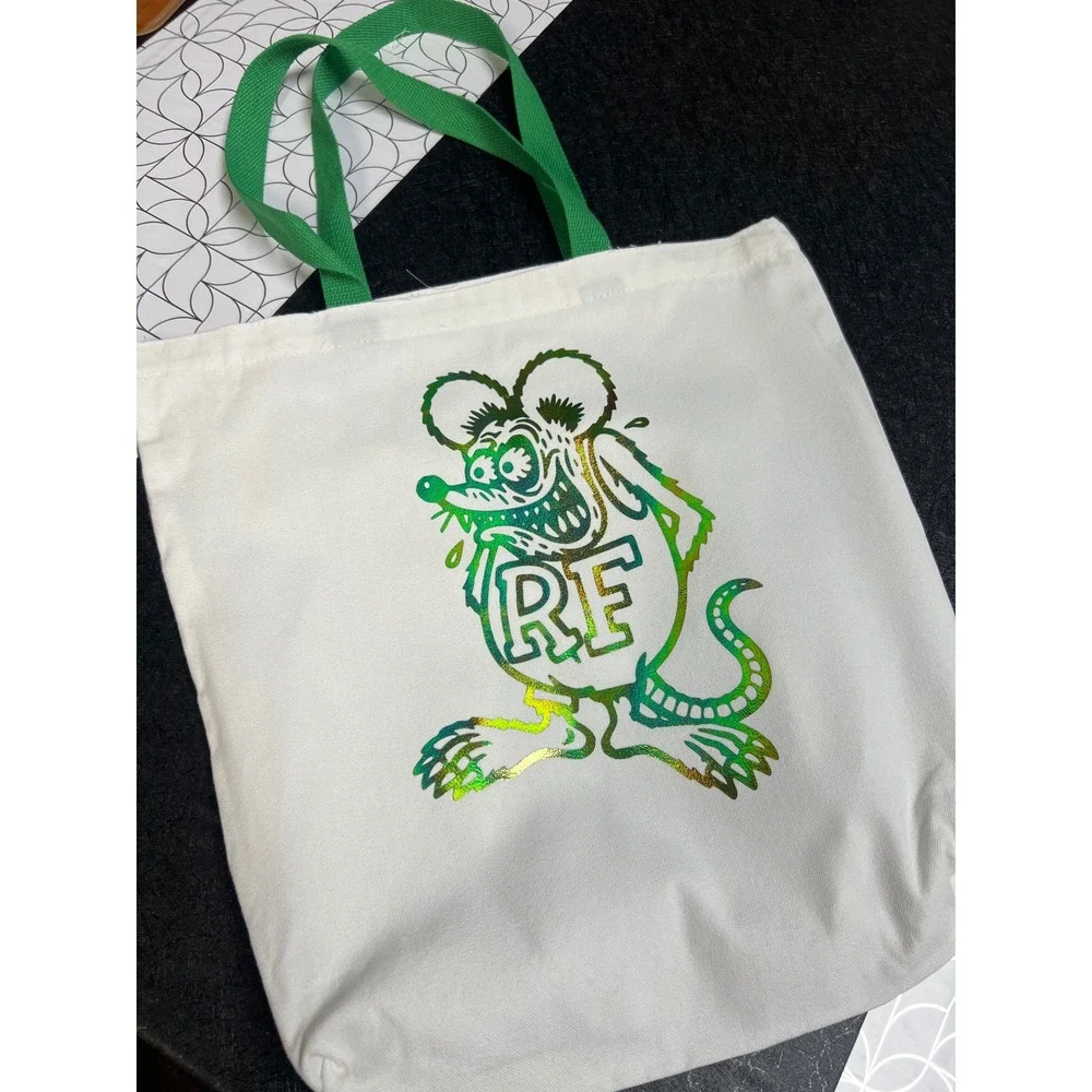 Rat Fink Tote Bag Unisex OS White Excellent Iridescent Graphic Canvas