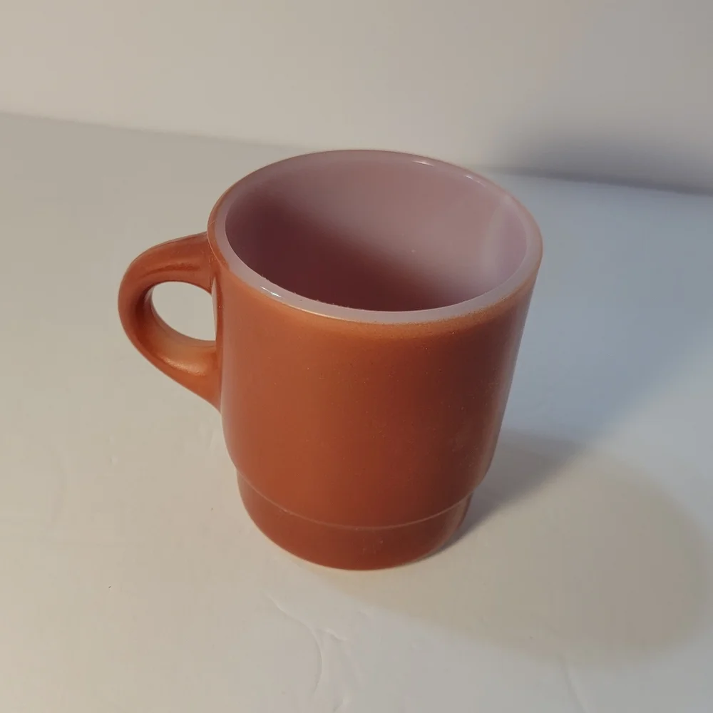 Vintage 1970s Anchor Hocking Mug Fire King Stacking Coffee‎ USA Amber Brown Rust