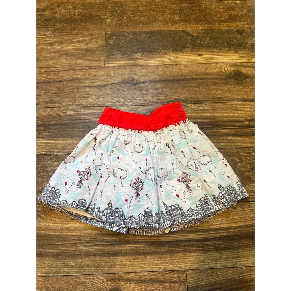 Savannah Kids Girls Skirt Cloud‎ Balloon City Print Red Waistband Size 6