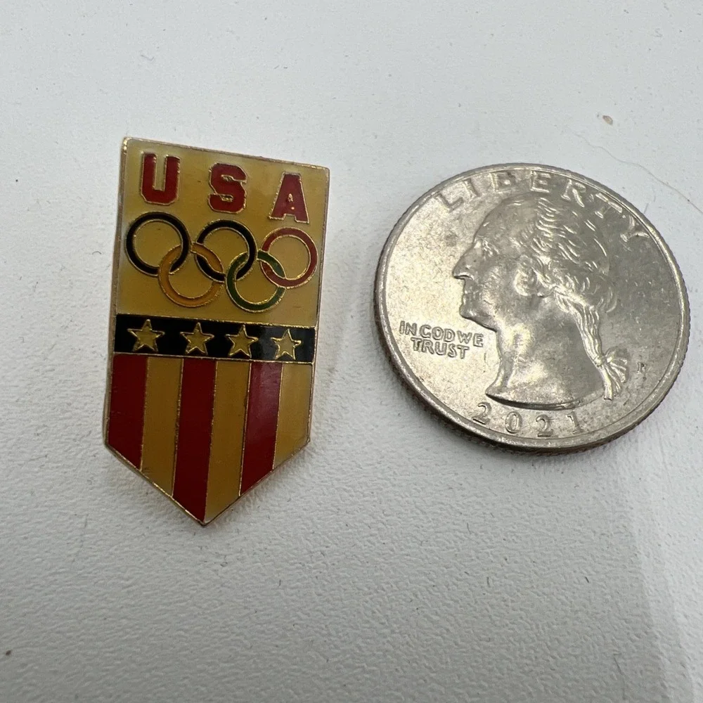 Vtg USA Shield Flag Olympic Rings Lapel Pin Hat Pinback