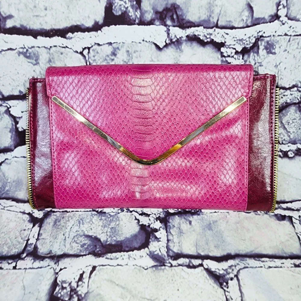 Urban Expressions snakeskin pink purple clutch shoulder bag