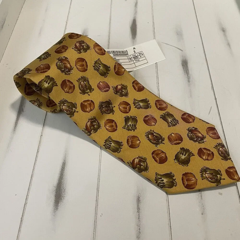 Vintage Yves‎ Saint Laurent YSL 100% Silk Neck Tie Gold Yellow Hazelnut RARE NWT