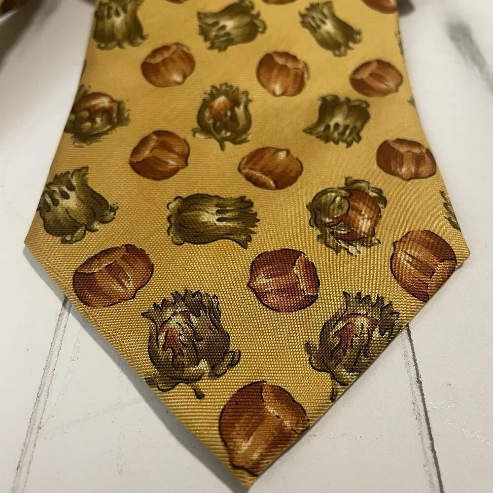 Vintage Yves‎ Saint Laurent YSL 100% Silk Neck Tie Gold Yellow Hazelnut RARE NWT