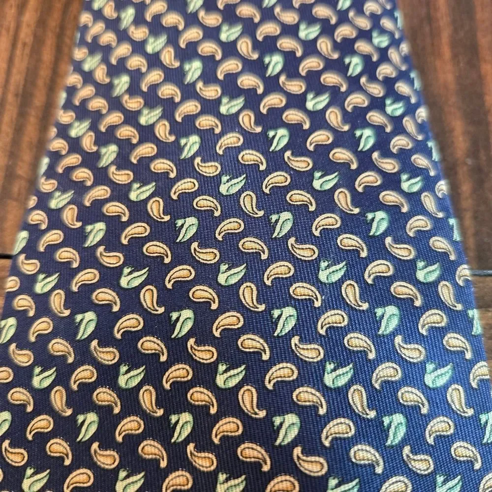 Salvatore Ferragamo Navy and Green Paisley Tie
