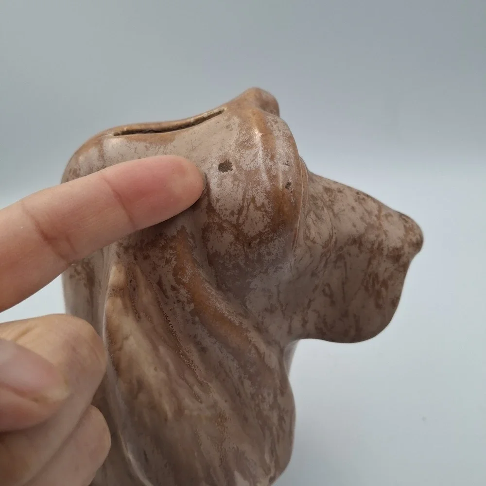 Vintage Ceramic Bassett Hound Dog Coin Piggy Bank Statue Glazed Marbeled‎ Sad