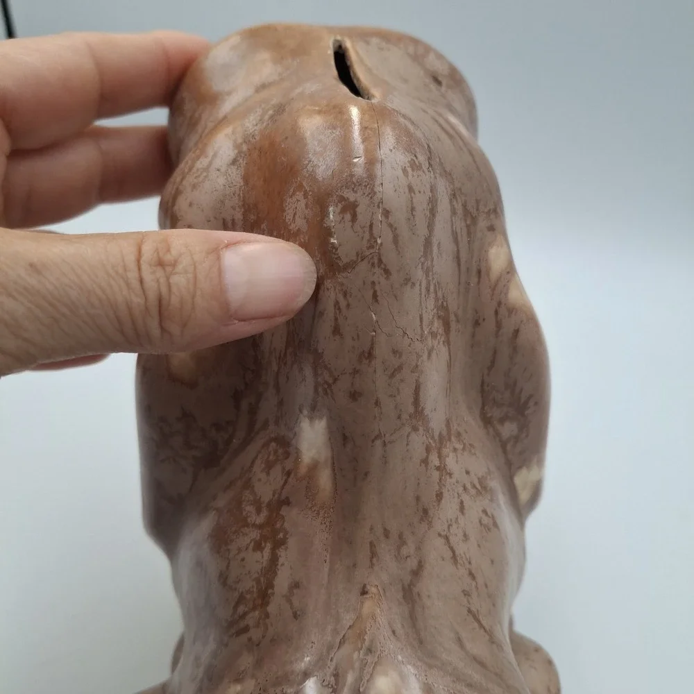 Vintage Ceramic Bassett Hound Dog Coin Piggy Bank Statue Glazed Marbeled‎ Sad