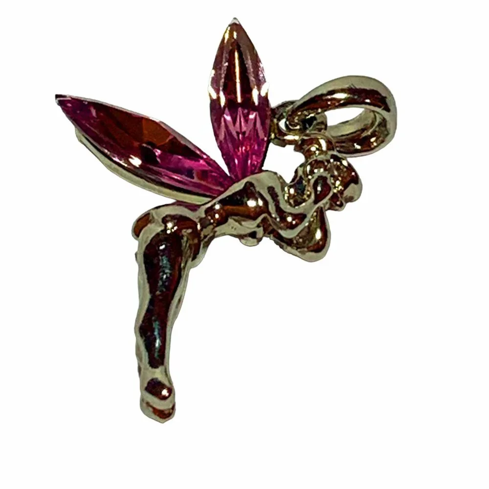 Unbranded Fairy Stainless Steel‎ Charm Pink Crystal Encrusted Wings Pendant