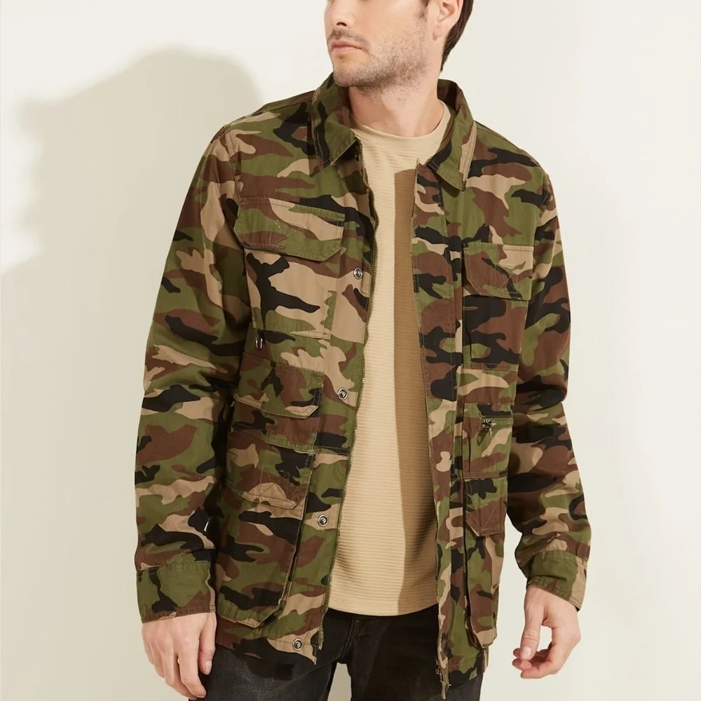New GUESS Camo Utility Poplin Shirt Jacket SZ S