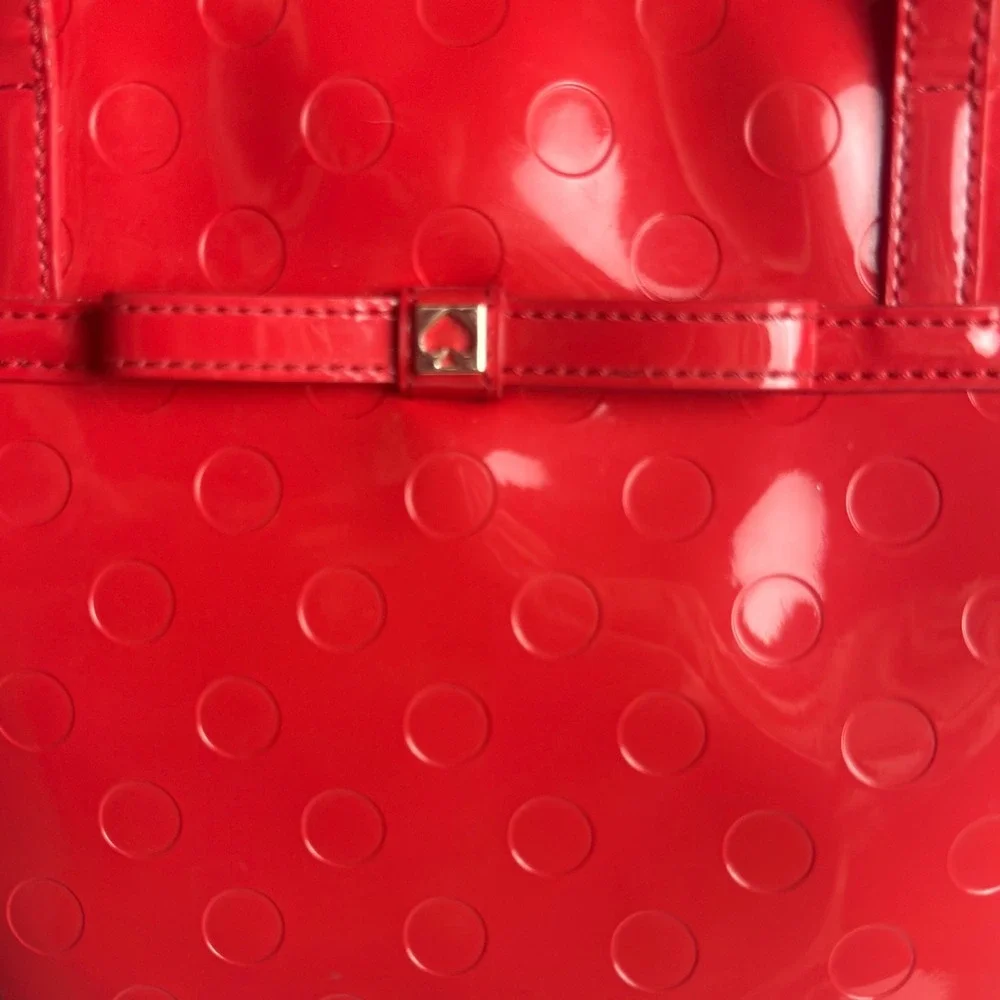 Kate Spade Tote Red Polka Dot Womens Med Patent Leather Bow Handbag Y2K 2000s