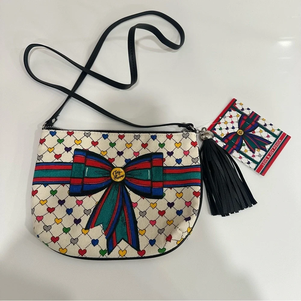 NWT Brighton Tom Clancy Love & Joy Holiday Canvas Crossbody Pouch Bag Tassel NWT