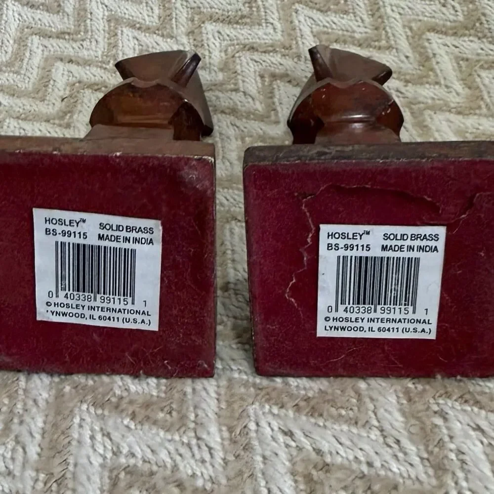 Vintage Hosley Solid Brass Finial Spears Burl Wood Finish Set of 2
