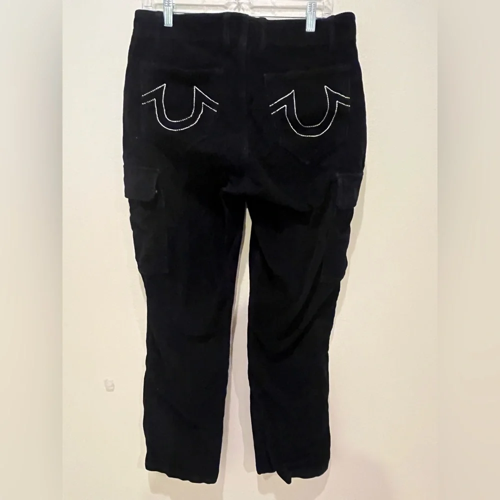 True Religion Men's Black Corduroy Cargo Pants
