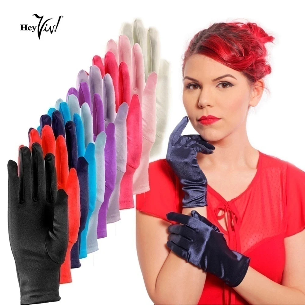 Ivory Satin Stretch Wrist Length Dress Gloves Retro Style - Hey Viv