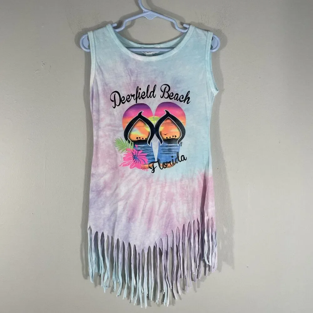 Dreamsicle Girls Dress Sz S Tye Dye T-shirt Dress With Fringe Deerfield Beach FL