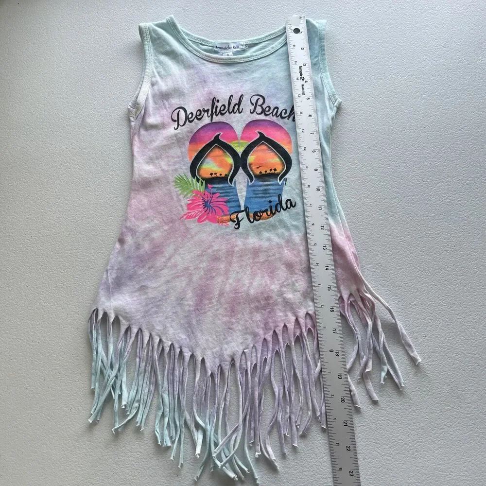 Dreamsicle Girls Dress Sz S Tye Dye T-shirt Dress With Fringe Deerfield Beach FL