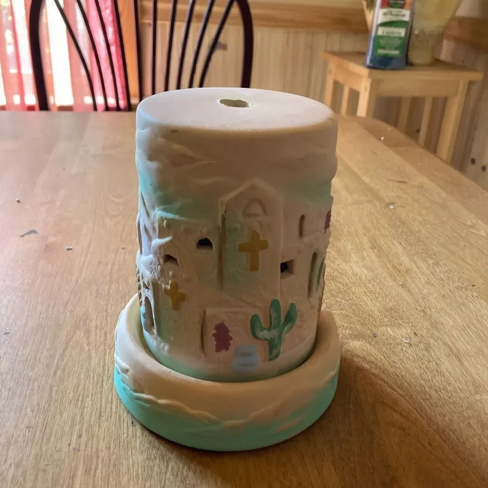 Decorative Cream and Green Candle Holder