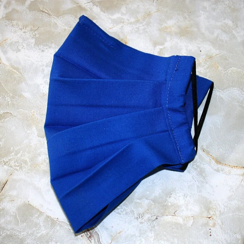 HAND CRAFTED Face Mask Royal Blue Cotton Adult Cloth Fabric Solid Pocket Style