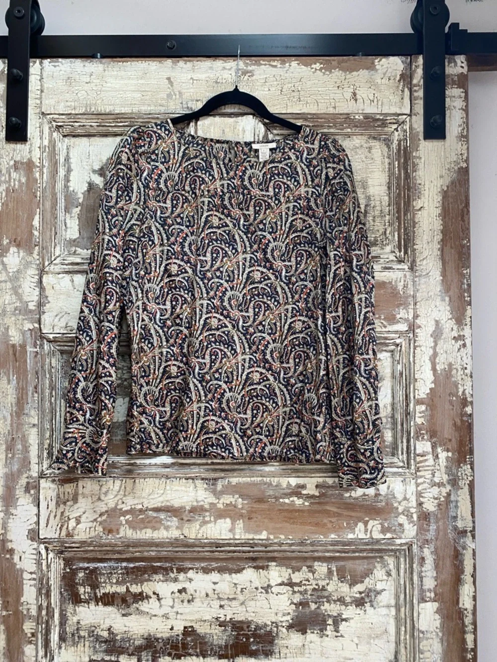 J. Crew Silk Paisley Long-Sleeve Top